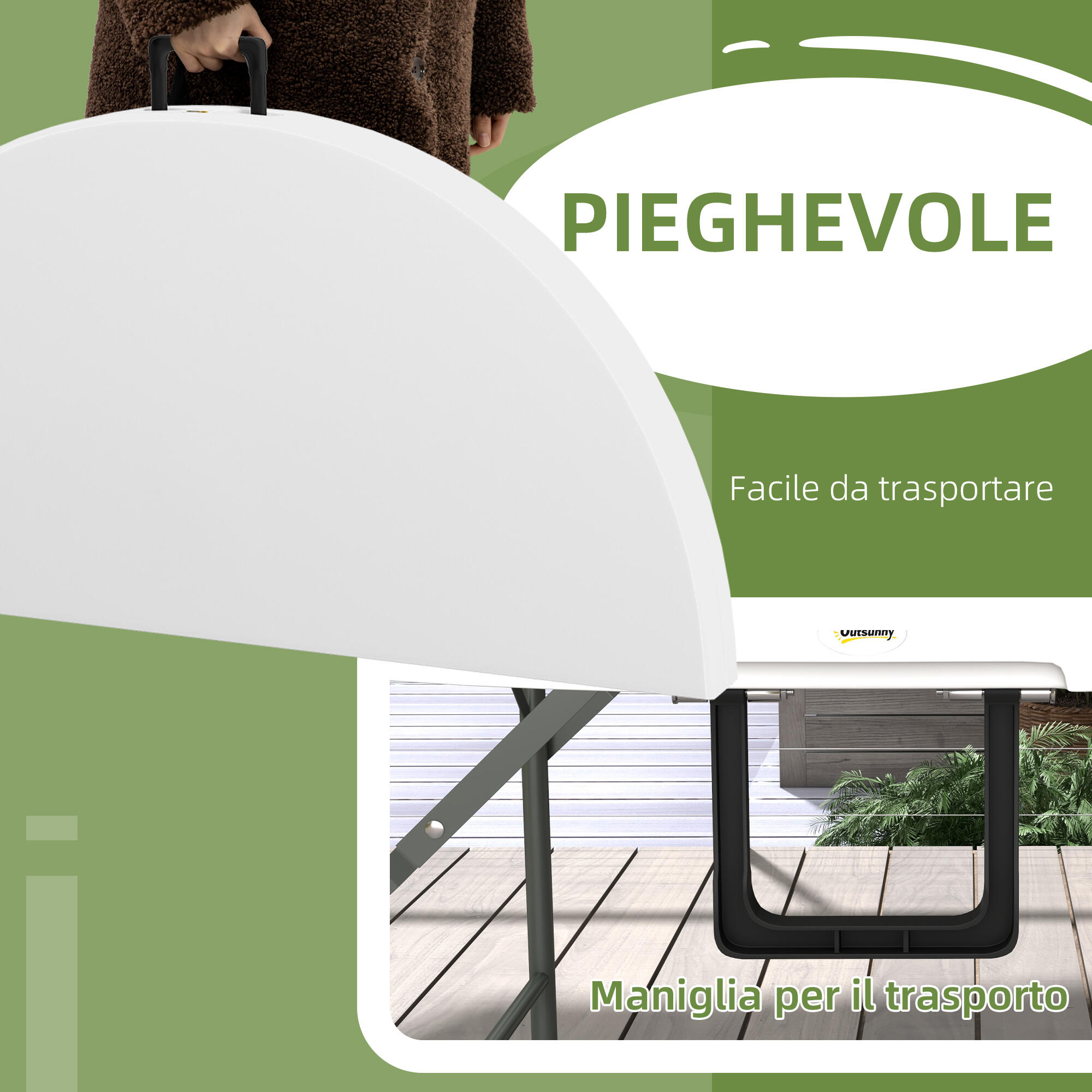 Outsunny Tavolo da Campeggio Pieghevole, Ø122x73 cm, Grigio e Bianco 4/7