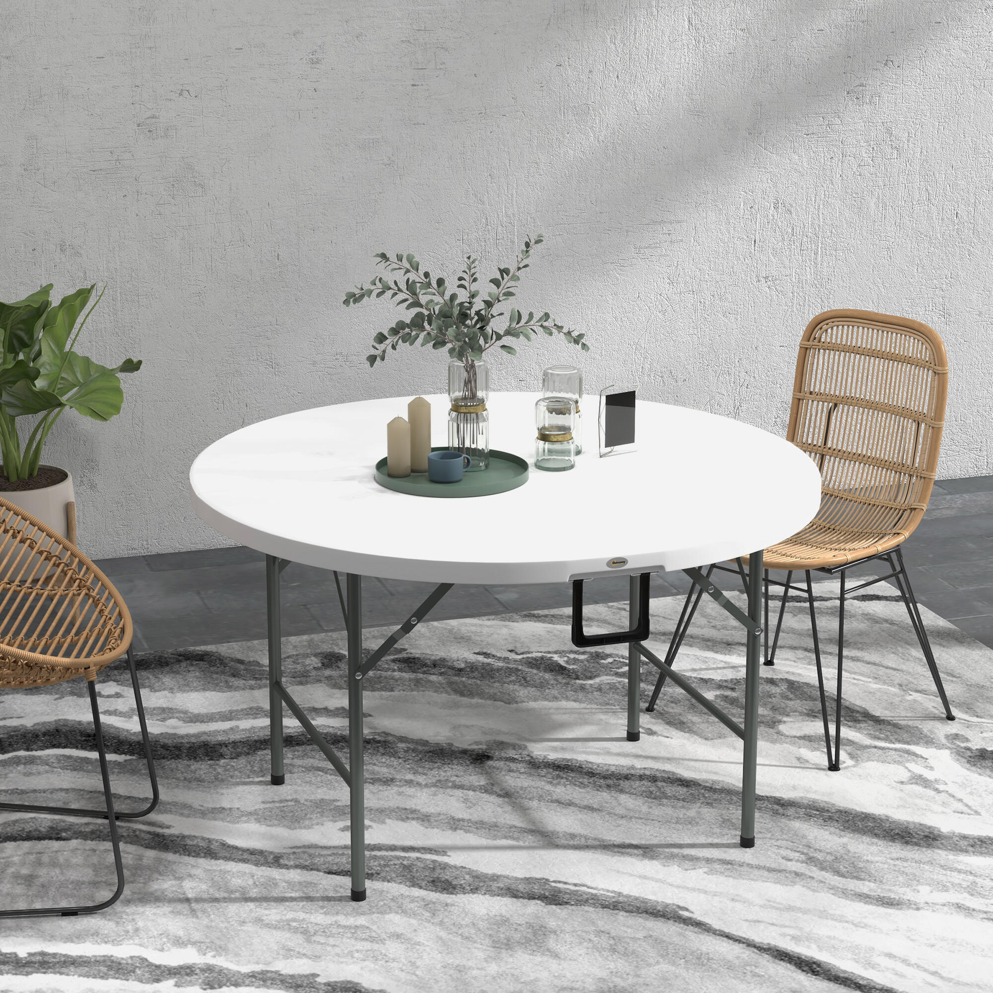 Mesa de exterior ø122x73 cm branco Outsunny 2/7