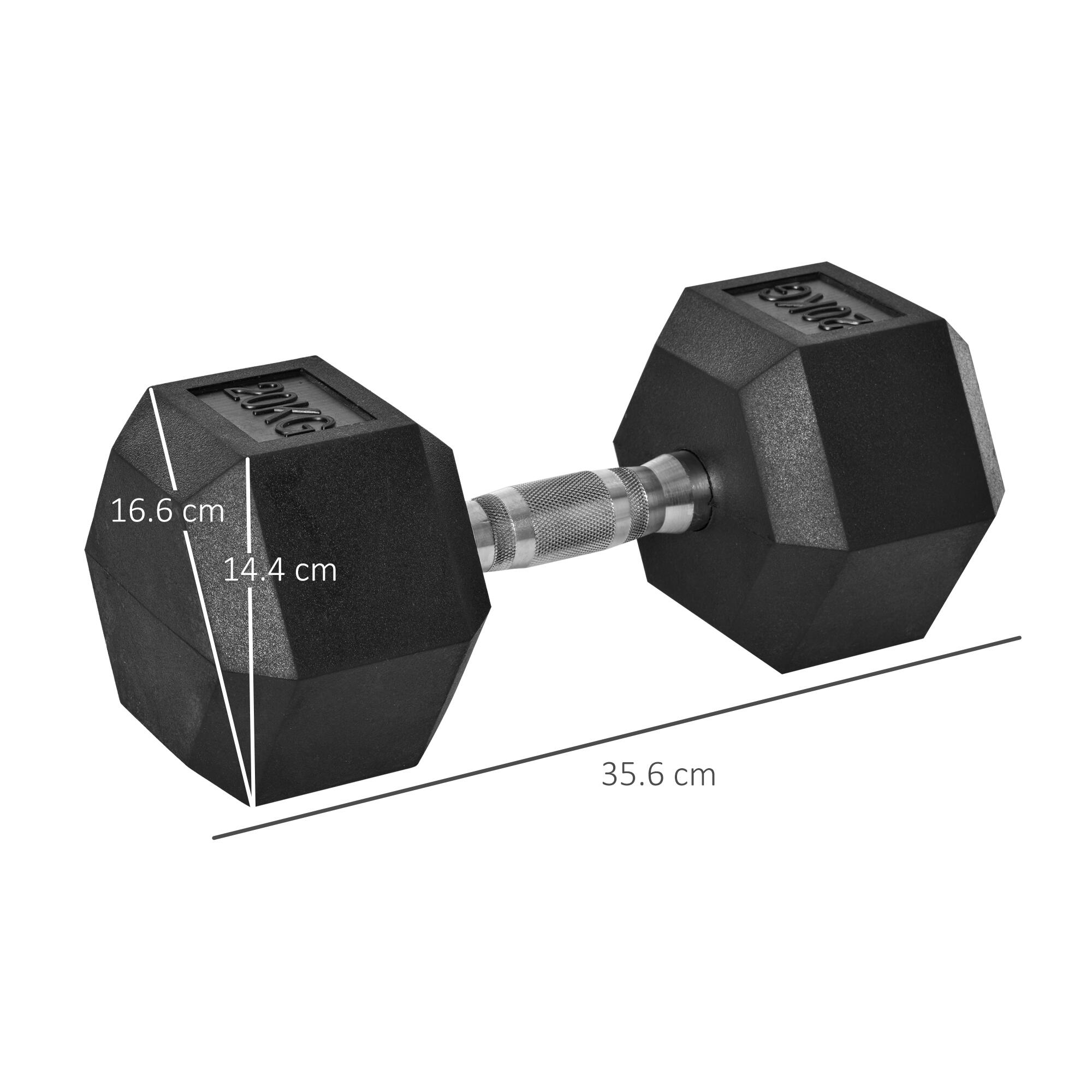 HOMCOM Manubrio Esagonale da 20kg in Acciaio e Gomma Nero 3/7