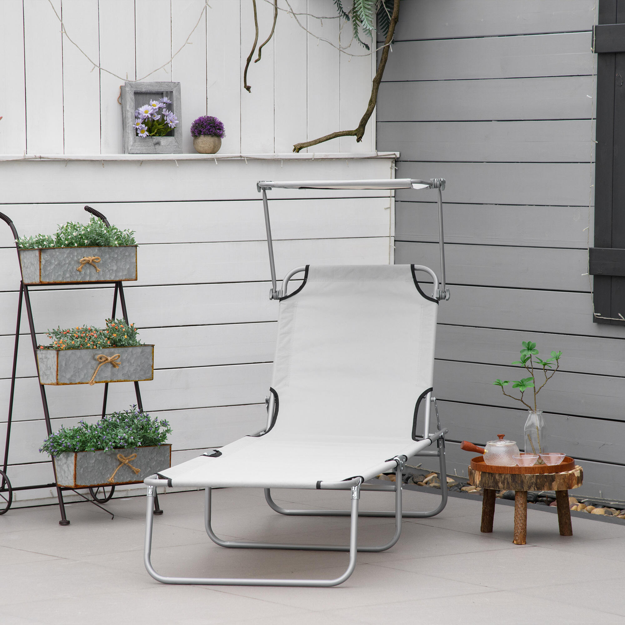 Tumbona Plegable Outsunny 187x58x36 cm Gris Claro 2/7