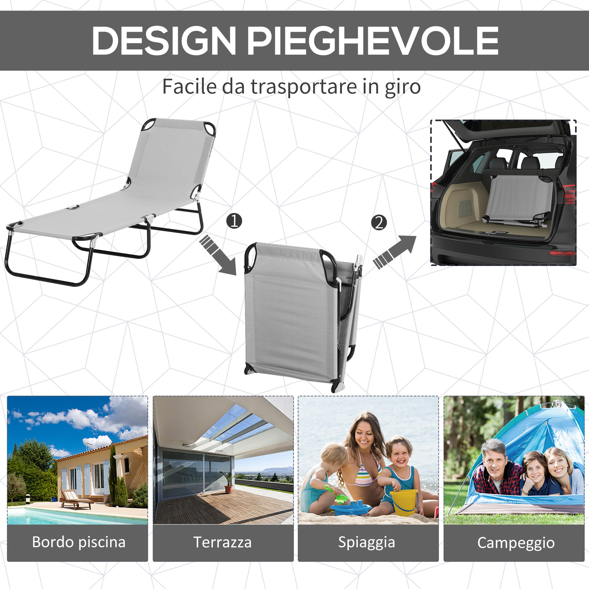 Outsunny Sdraio da Giardino Pieghevole e Reclinabile con Tettuccio Grigio Chiaro 4/8