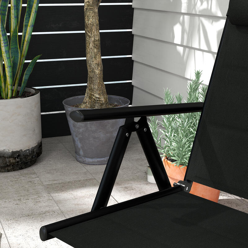 Outsunny Set de 2 Scaune Pliabile cu Tetiera Captusita Neagra