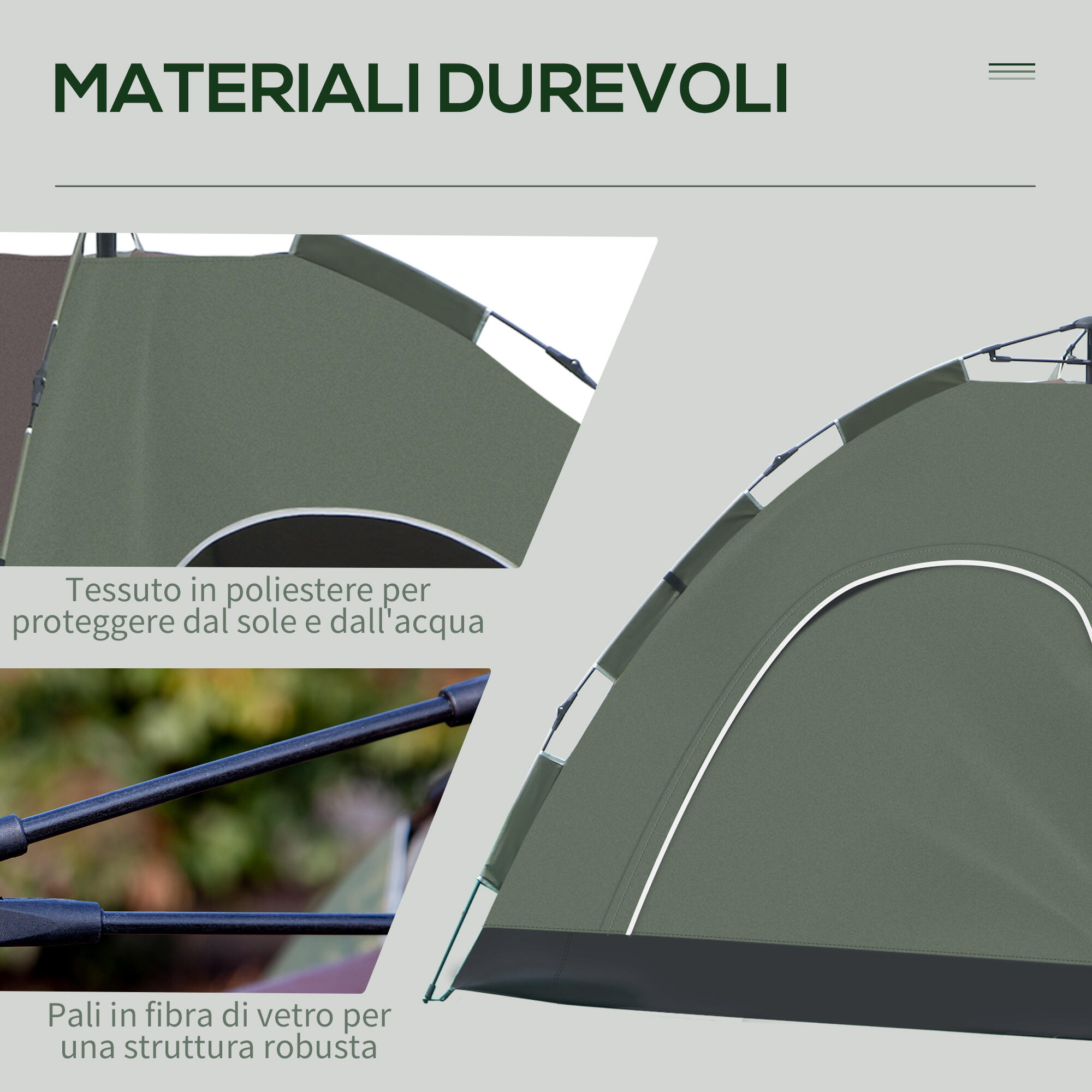 Outsunny Tenda da Campeggio Pop-Up 2 Posti con Borsa, 210x210x135cm, Verde 6/8