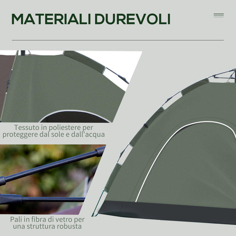 Outsunny Cort Camping Pop-Up pentru 2 persoane cu Geanta, 210X210X135cm Verde