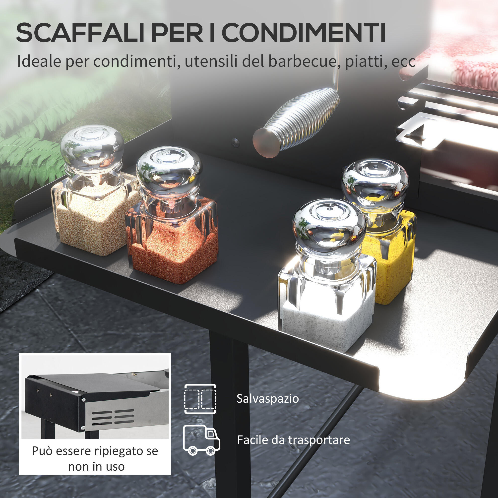 Outsunny Barbecue a Carbone con Girarrosto e Mensole Pieghevoli 118x32x90 cm 6/7