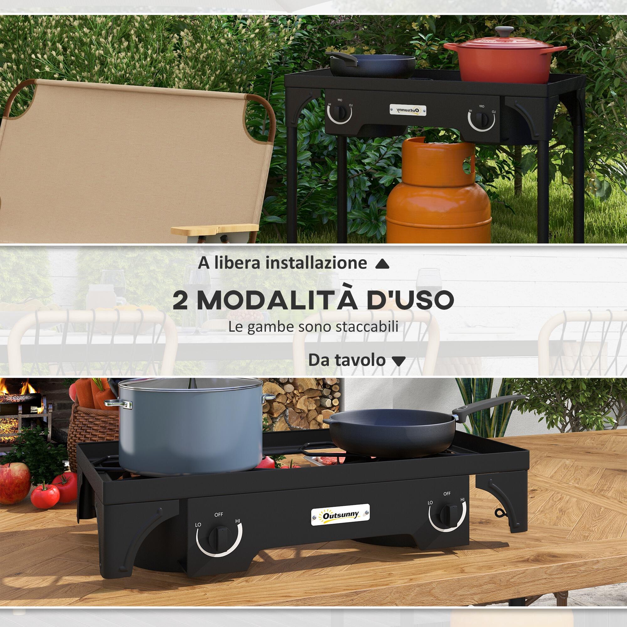 Outsunny Fornello a Gas da Campeggio con 2 Bruciatori 150.000BTU in Metallo Nero 5/7