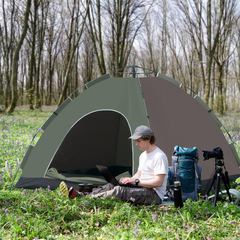 Outsunny Cort Camping Pop-Up pentru 2 persoane cu Geanta, 210X210X135cm Verde