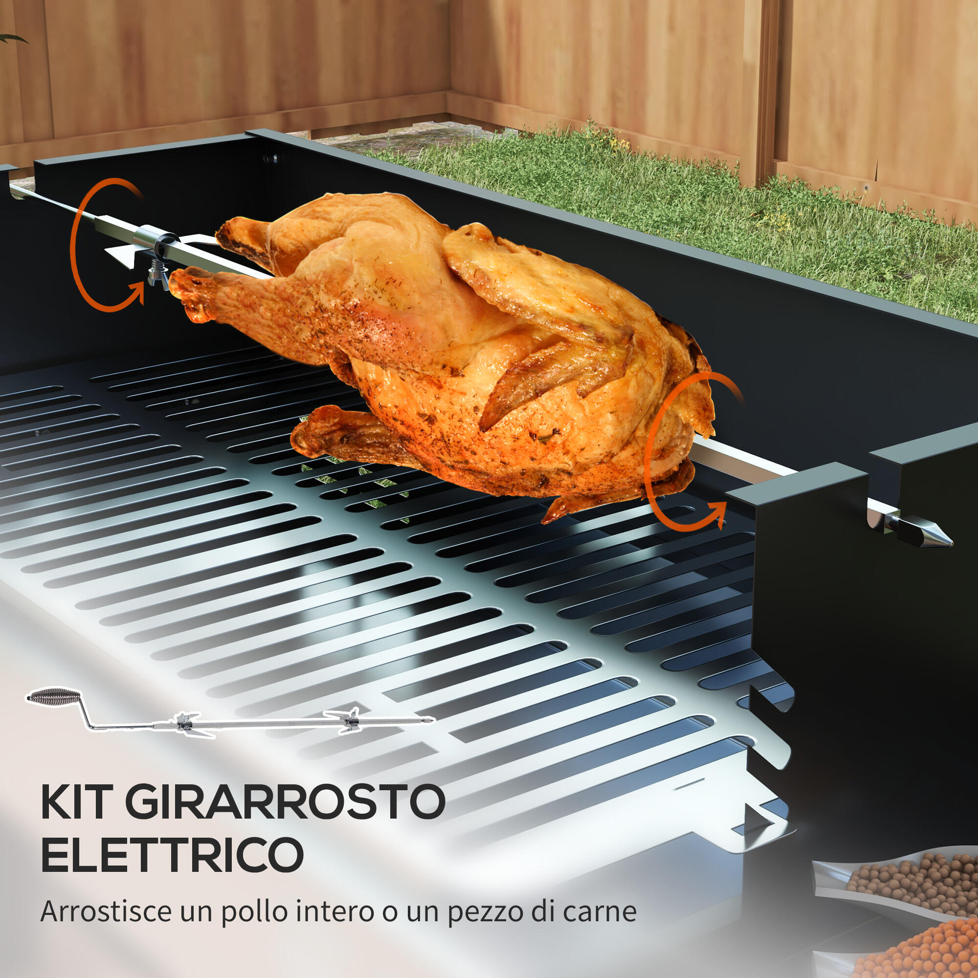 Outsunny Barbecue a Carbone con Girarrosto e Mensole Pieghevoli 118x32x90 cm 4/7