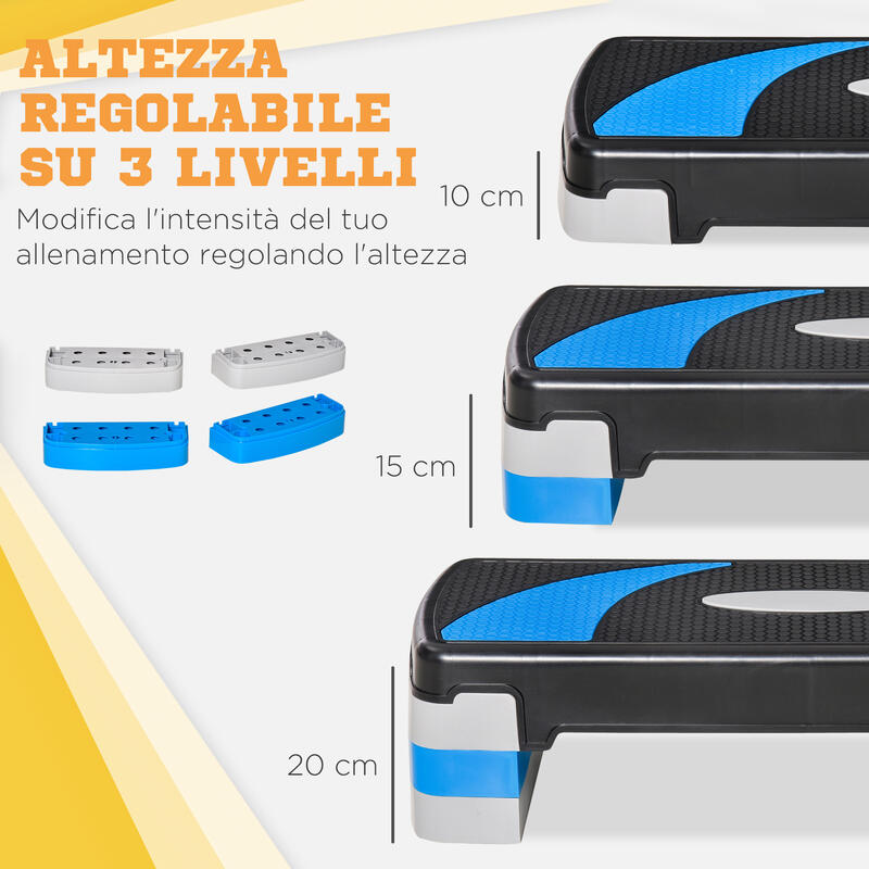 HOMCOM Stepper Fitness Reglabil pe 3 Înălțimi 10-15-20 cm, Albastru Și Negru