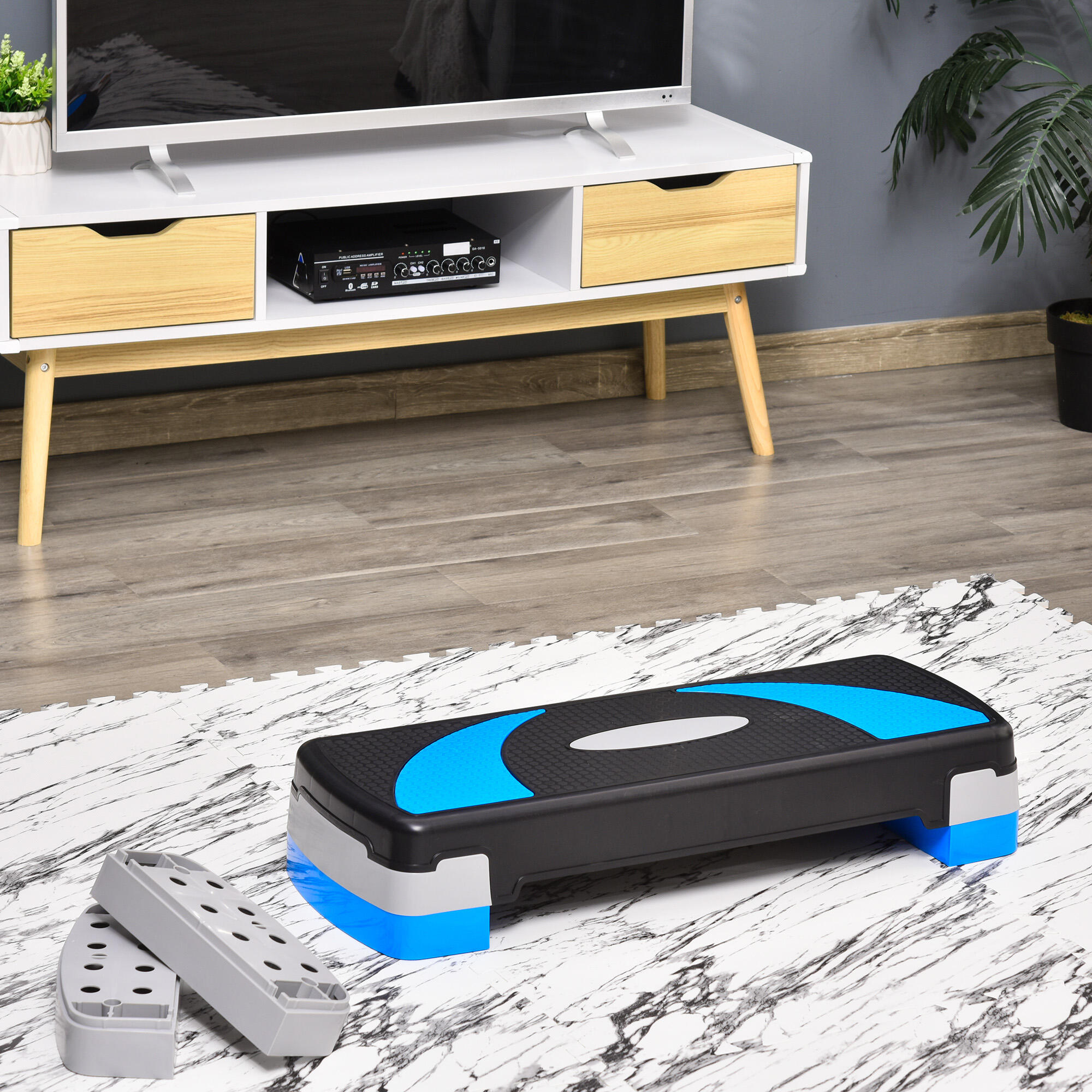 HOMCOM Stepper Fitness Regolabile su 3 Altezze da 10-15-20 cm Blu e Nero 7/8