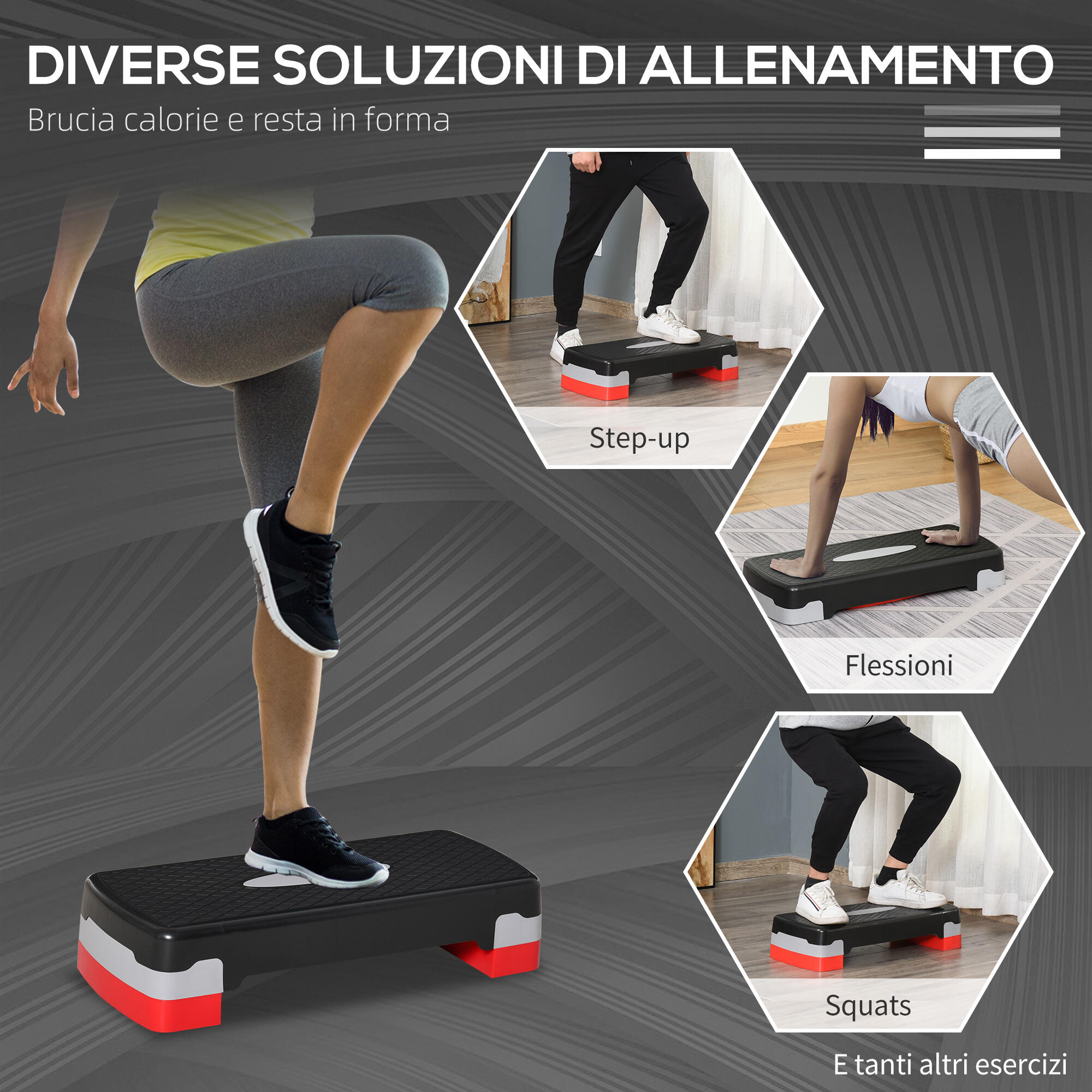 HOMCOM Step Fitness per Aerobica Altezza Regolabile 10-15cm 68x29cm Nero e Rosso 5/8