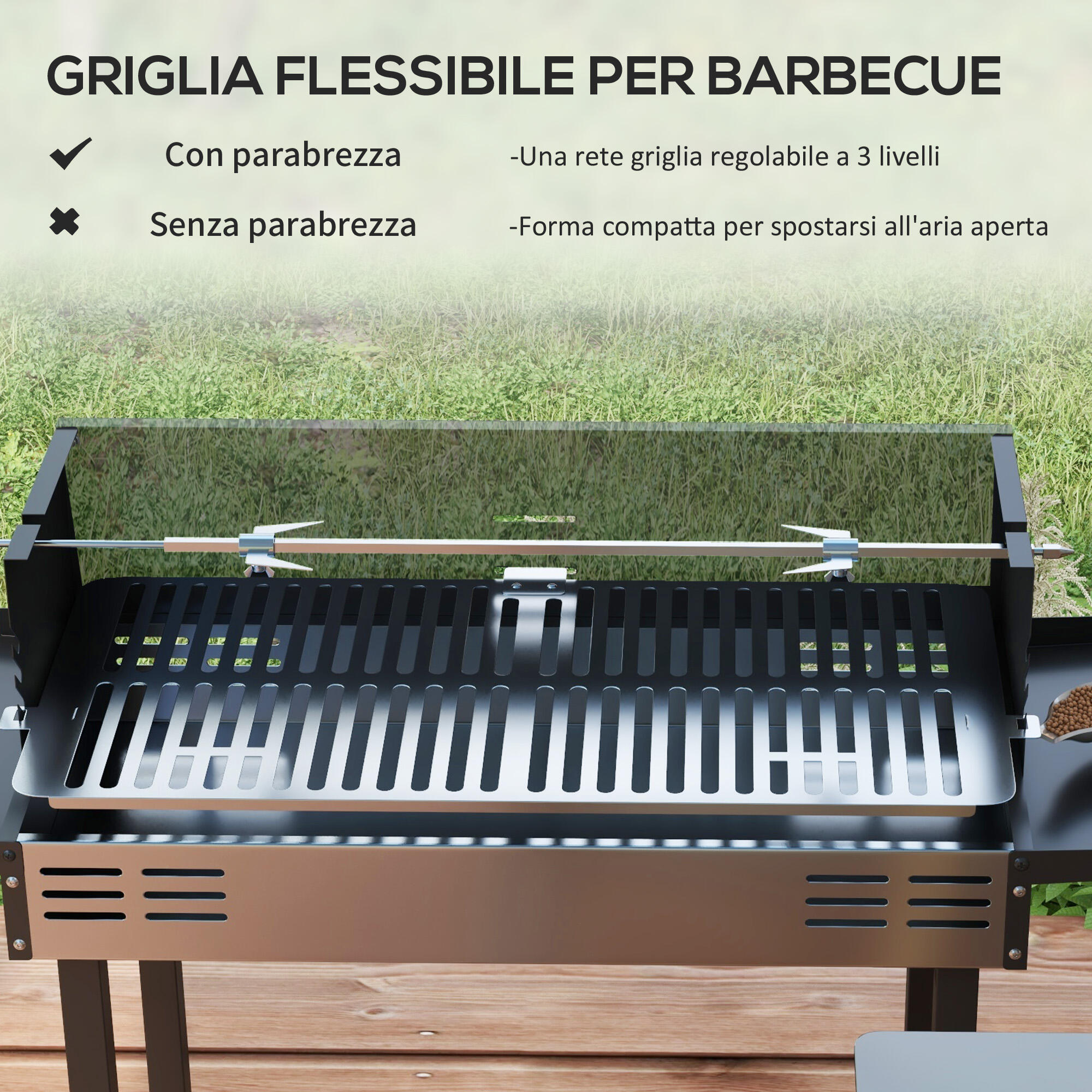 Outsunny Barbecue a Carbone con Girarrosto e Mensole Pieghevoli 118x32x90 cm 5/7