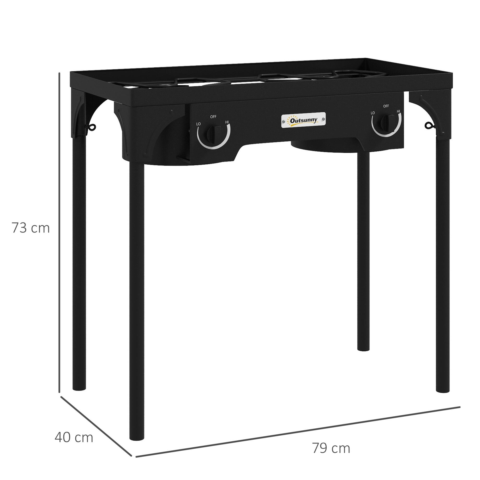 Outsunny Fornello a Gas da Campeggio con 2 Bruciatori 150.000BTU in Metallo Nero 3/7