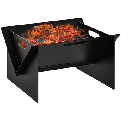 Outsunny Braciere da Giardino in Acciaio Quadrato con Maniglie 50x45x30cm Nero