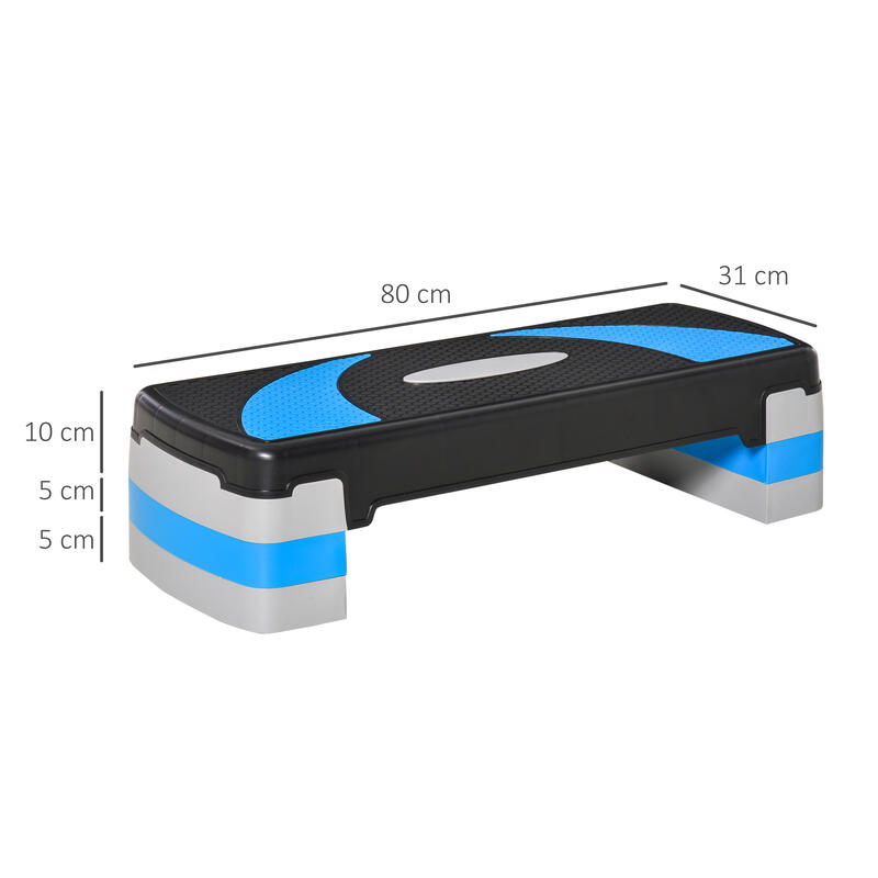 HOMCOM Stepper Fitness Reglabil pe 3 Înălțimi 10-15-20 cm, Albastru Și Negru