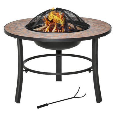 Outsunny Braciere con Coperchio Parascintille Attizzatoio e Piano in Ceramica
