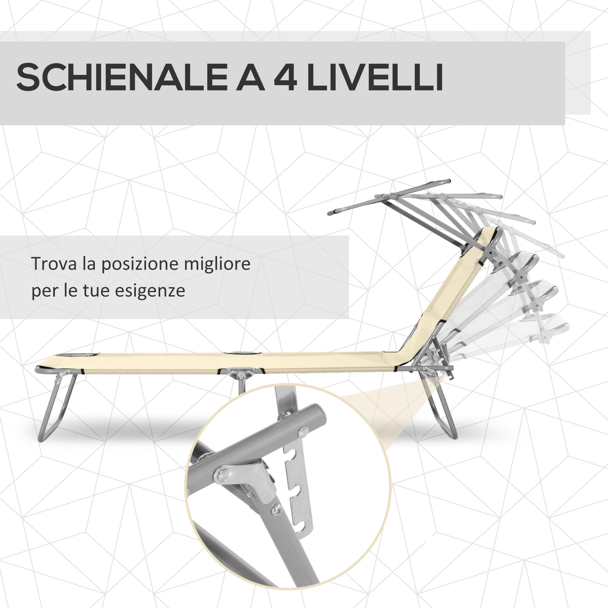 Outsunny Sdraio da Giardino Pieghevole e Reclinabile con Tettuccio Beige 5/7