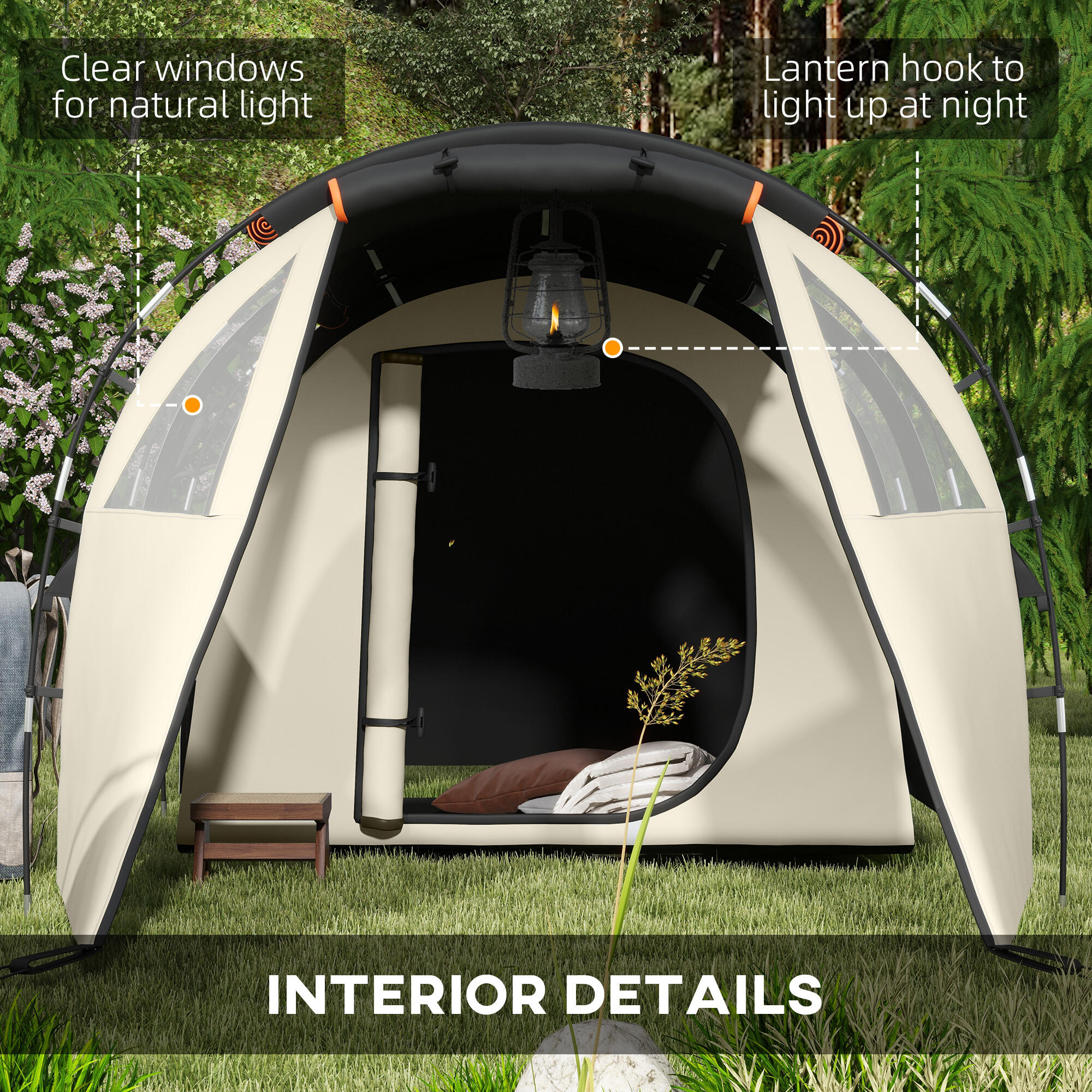 Outsunny Tenda da Campeggio 4-5 Persone, Copertura Oscurante, Impermeabile, Kaki 7/7