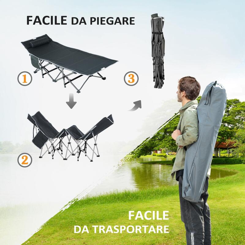 Outsunny Patut de Camping cu Buzunar de depozitare, 188X64. 5X53 cm, Gri