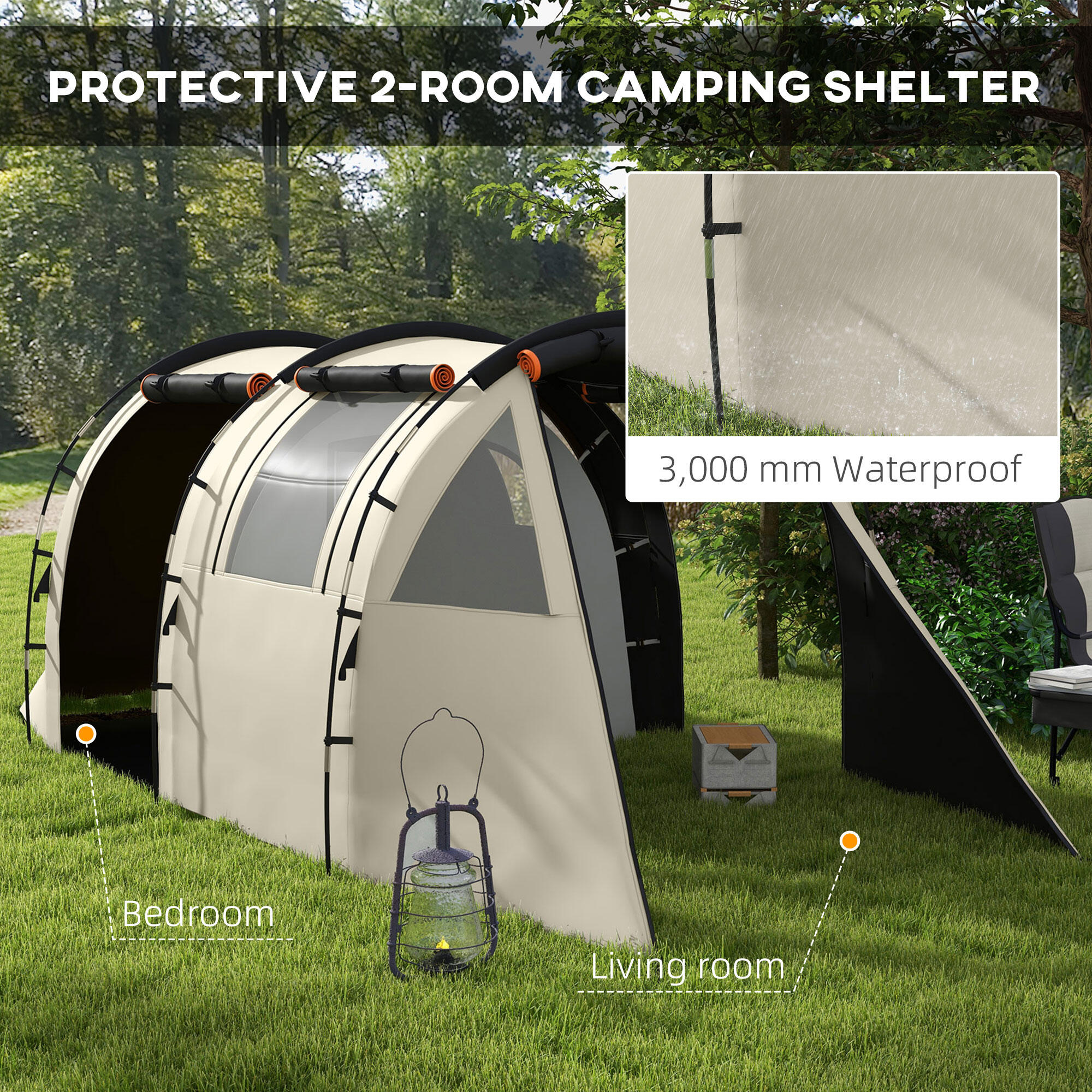 Outsunny Tenda da Campeggio 4-5 Persone, Copertura Oscurante, Impermeabile, Kaki 4/7