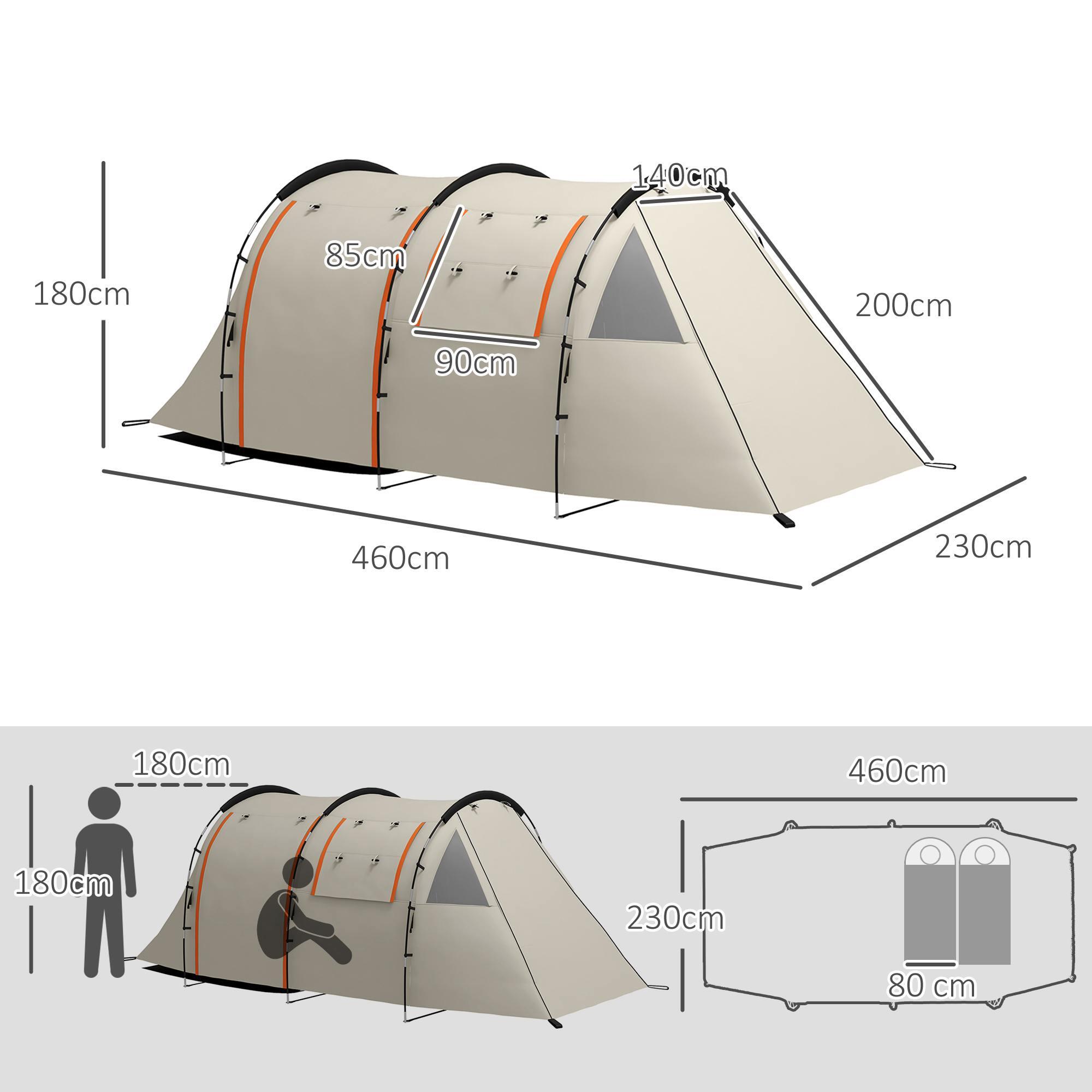 Outsunny Tenda da Campeggio 4-5 Persone, Copertura Oscurante, Impermeabile, Kaki 3/7