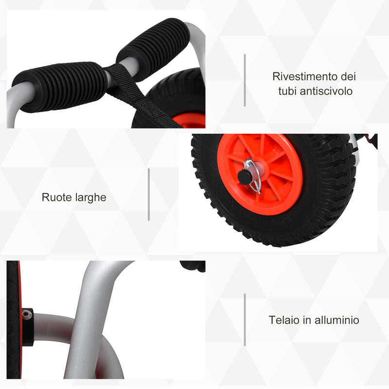 HOMCOM Cărucior transport Caiac, Pliabil, din Aluminiu, cu Căptușeală