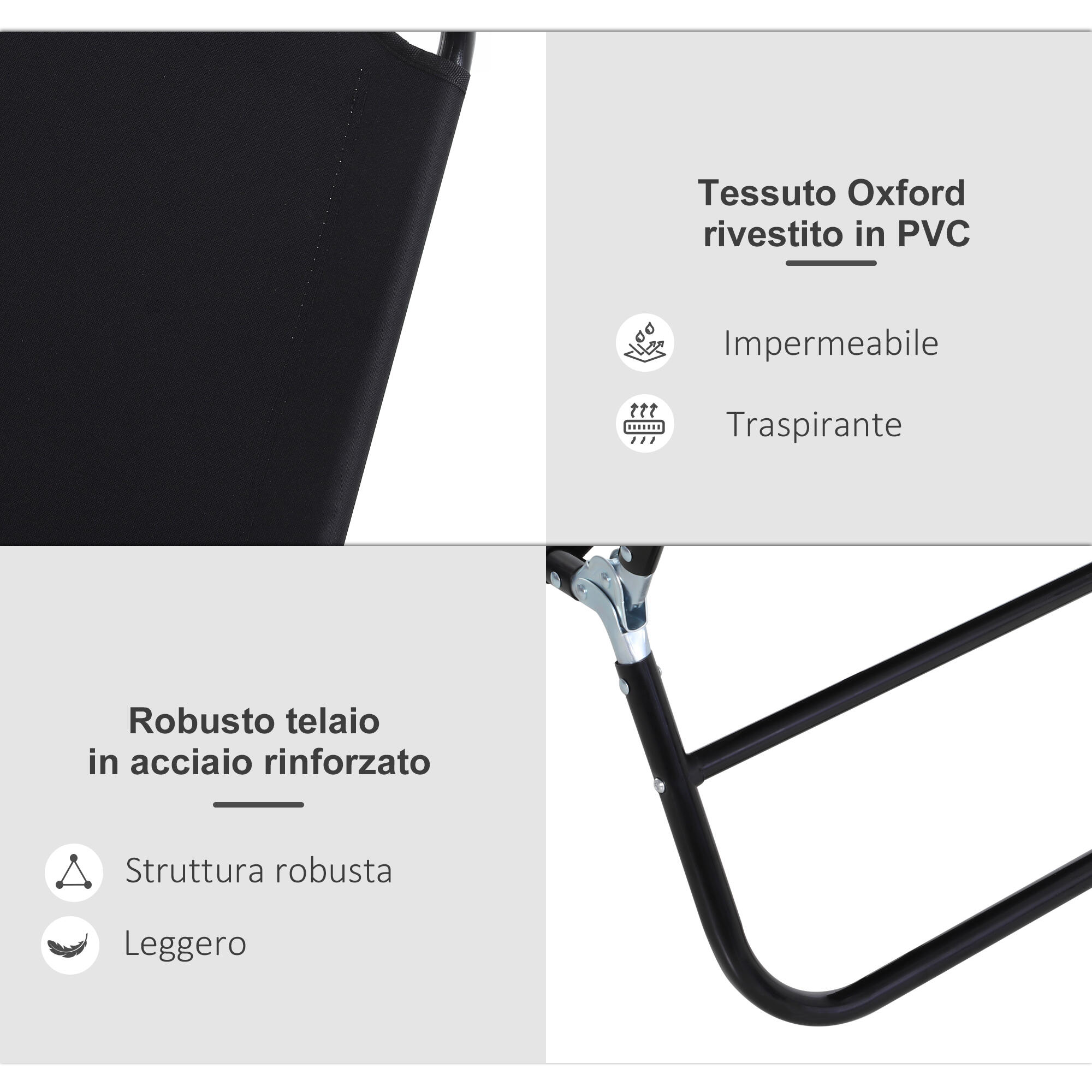 Outsunny Lettino da Esterno con Schienale Regolabile in 5 Posizioni Nero 5/8