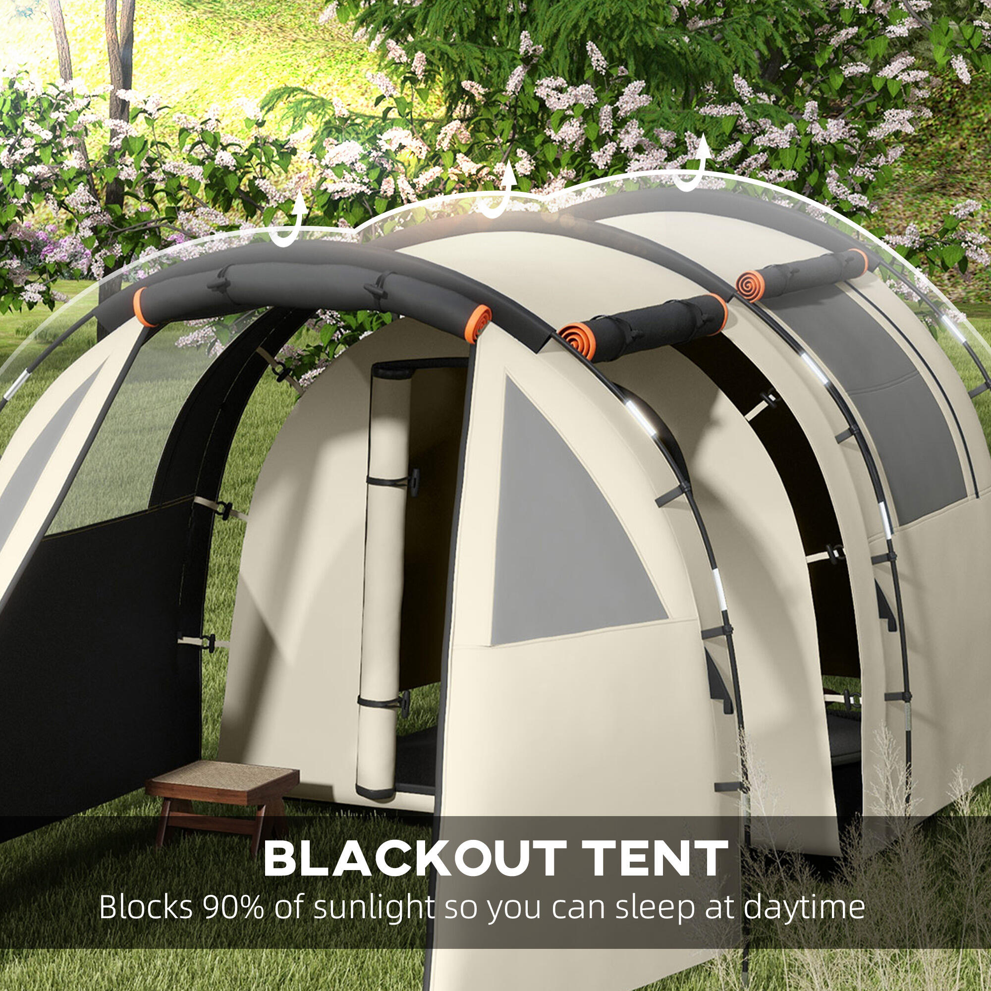 Outsunny Tenda da Campeggio 4-5 Persone, Copertura Oscurante, Impermeabile, Kaki 5/7