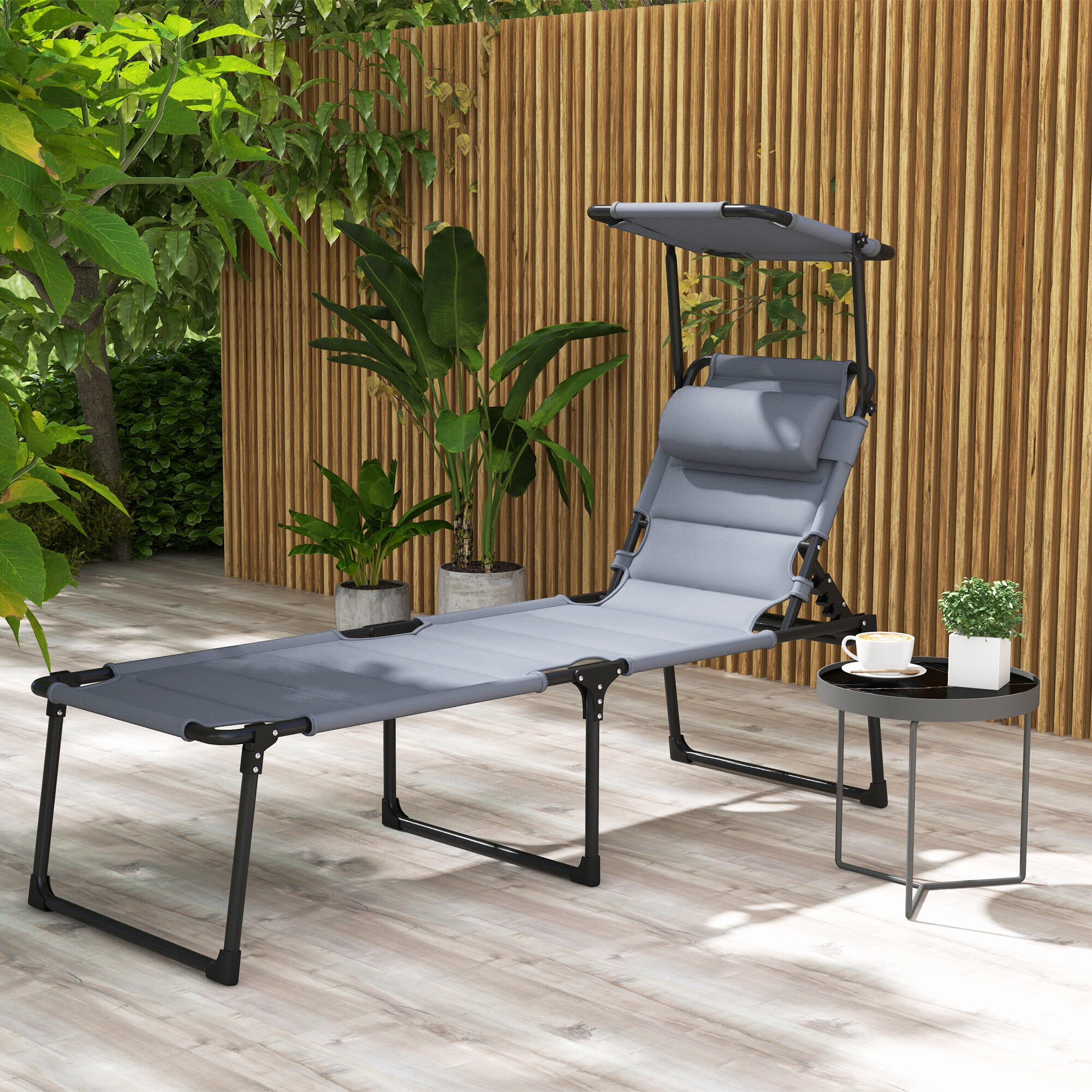 Espreguiçadeira de jardim cinza claro Outsunny 2/7