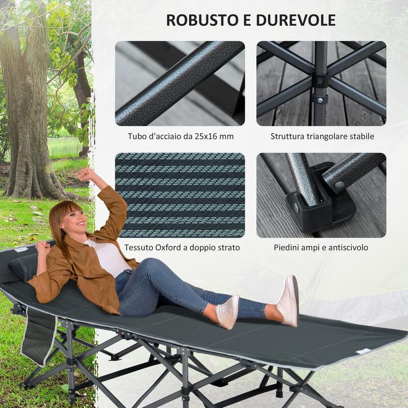 Outsunny Patut de Camping cu Buzunar de depozitare, 188X64. 5X53 cm, Gri