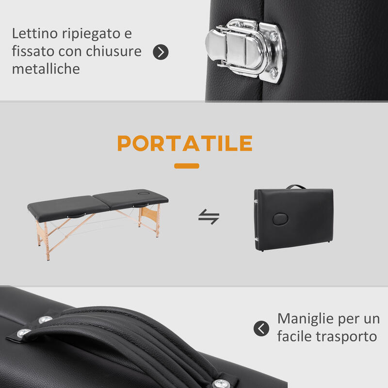 HOMCOM Masa de Masaj Portabila, inaltime reglabila, Neagra