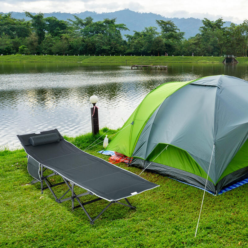Outsunny Patut de Camping cu Buzunar de depozitare, 188X64. 5X53 cm, Gri