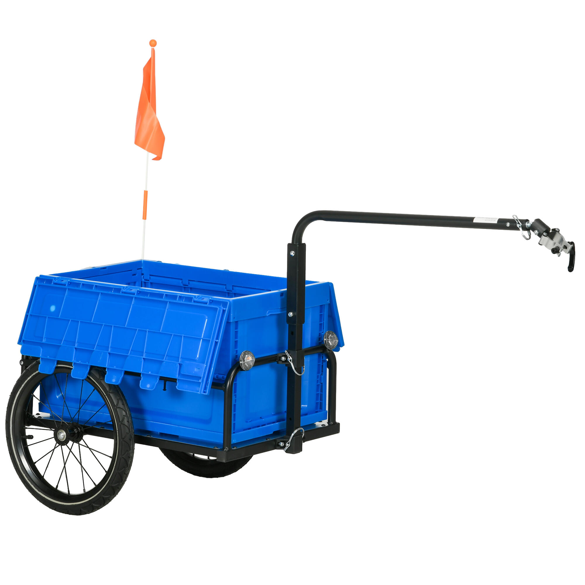 HOMCOM HOMCOM Rimorchio Bici con Box Portaoggetti da 65L in Plastica e Acciaio