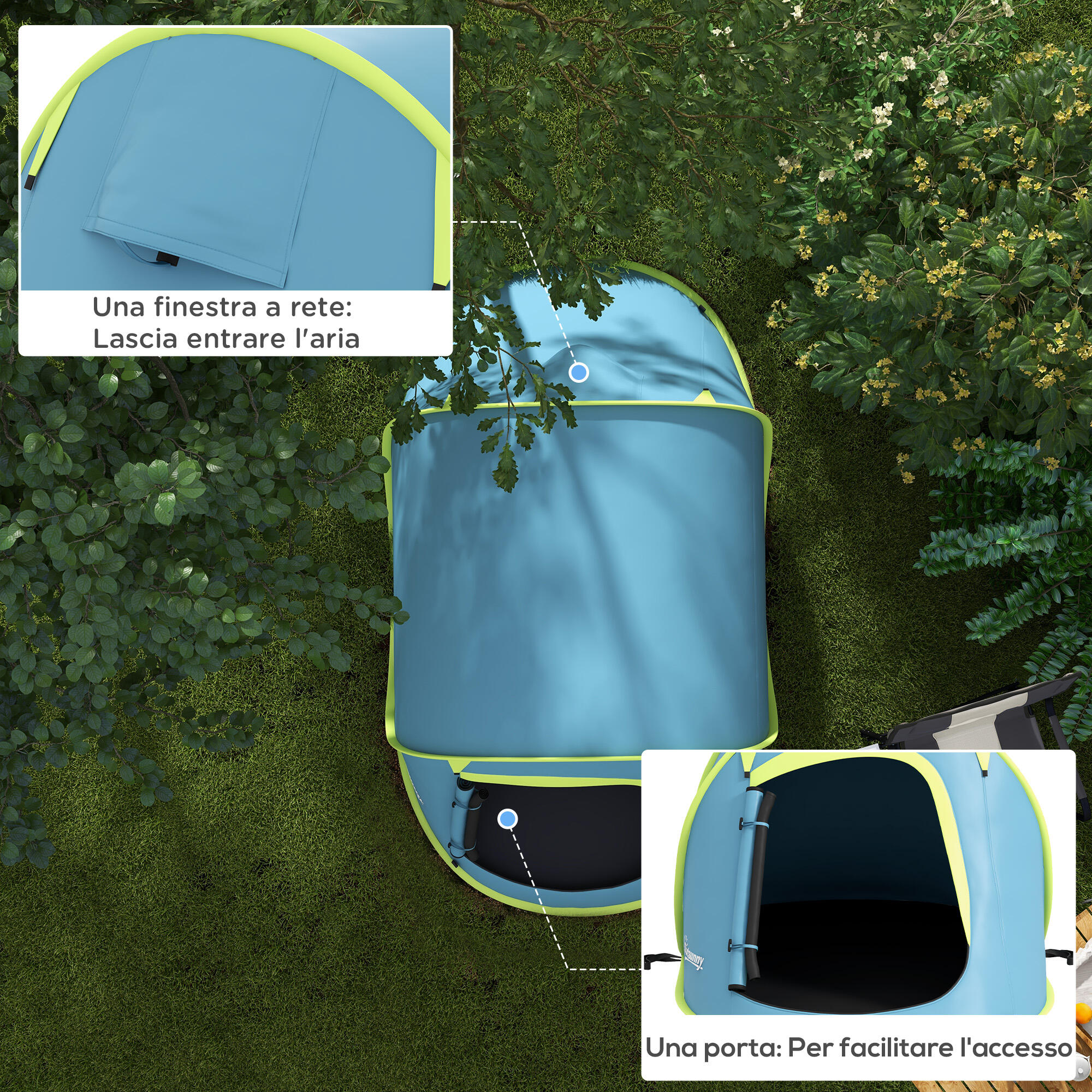Outsunny Tenda da Campeggio Pop Up Singola Impermeabile, Blu 6/7