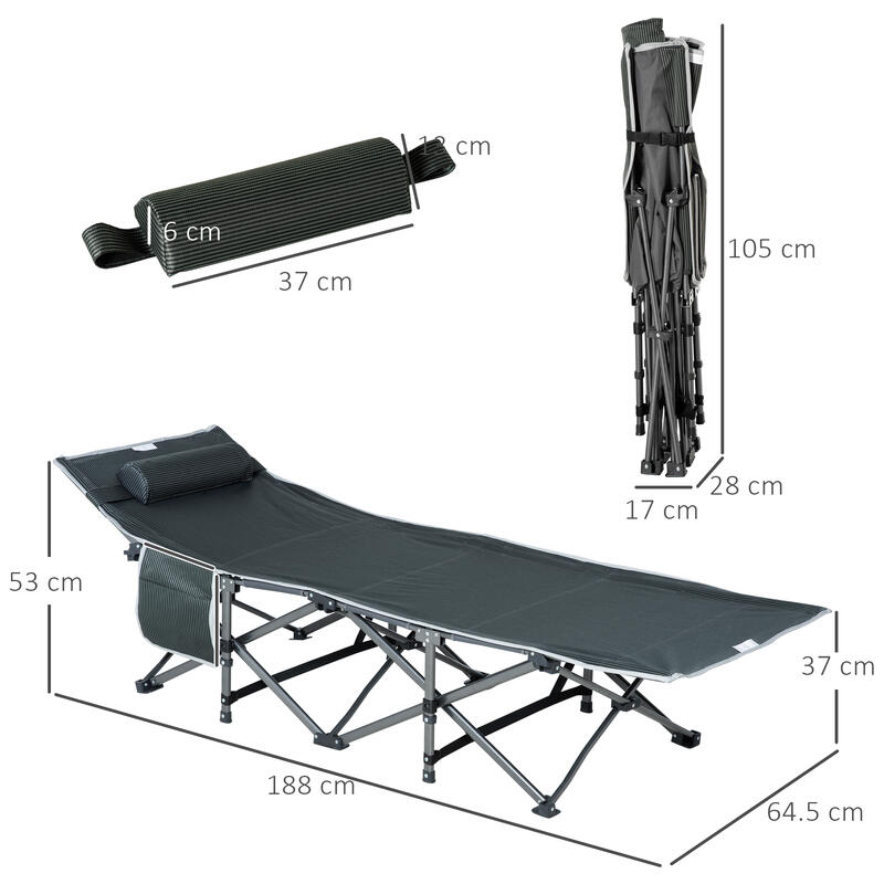 Outsunny Patut de Camping cu Buzunar de depozitare, 188X64. 5X53 cm, Gri