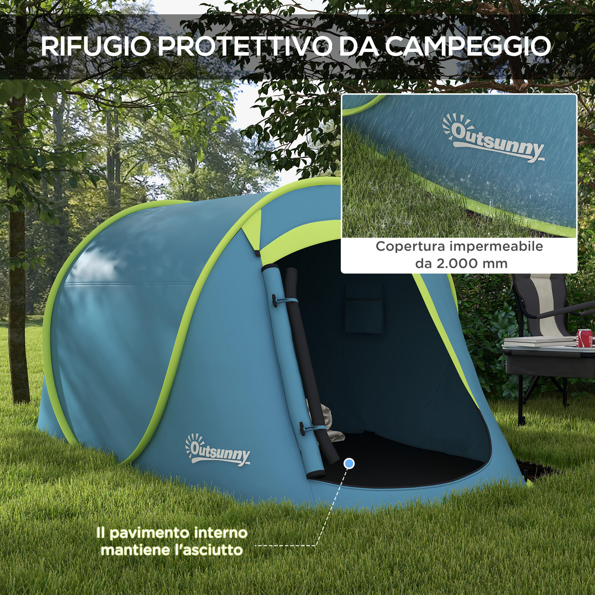 Outsunny Tenda da Campeggio Pop Up Singola Impermeabile, Blu 5/7