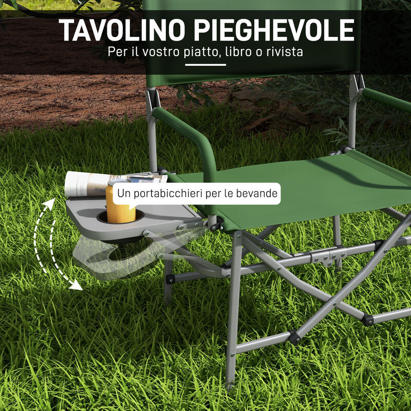 Outsunny Sedia da Campeggio Pieghevole con Tavolino Laterale, 81x51x87 cm, Verde