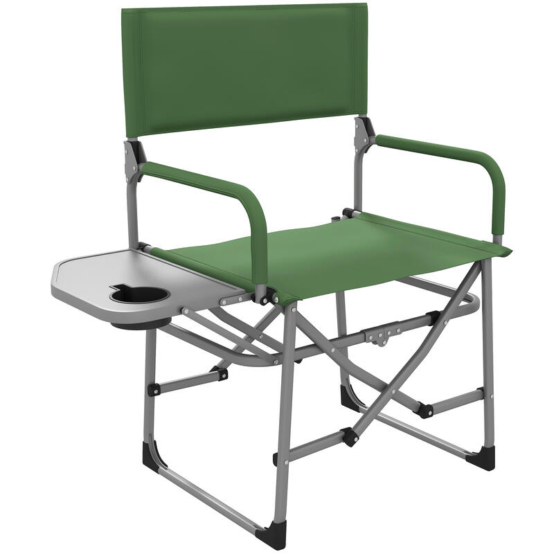 Outsunny Sedia da Campeggio Pieghevole con Tavolino Laterale, 81x51x87 cm, Verde