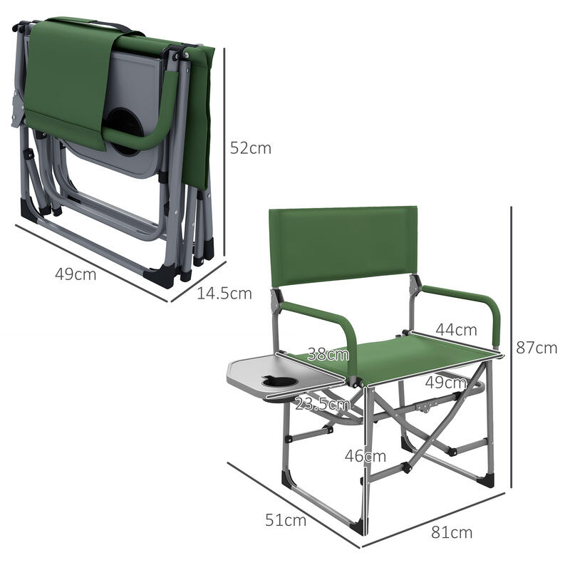 Outsunny Sedia da Campeggio Pieghevole con Tavolino Laterale, 81x51x87 cm, Verde