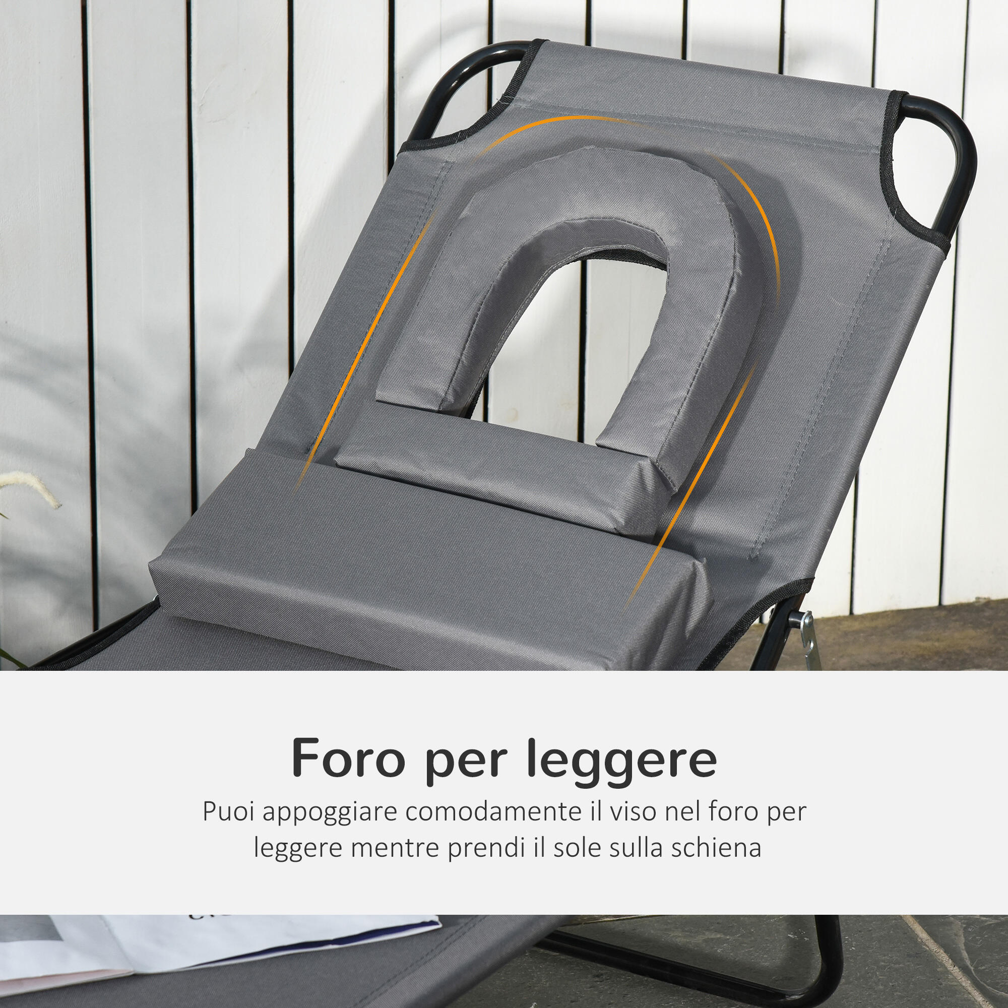 Outsunny Sdraio Pieghevole con Foro per Viso e Cuscini Tessuto Oxford Grigio 7/8