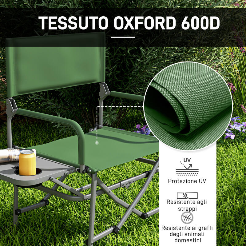 Outsunny Sedia da Campeggio Pieghevole con Tavolino Laterale, 81x51x87 cm, Verde