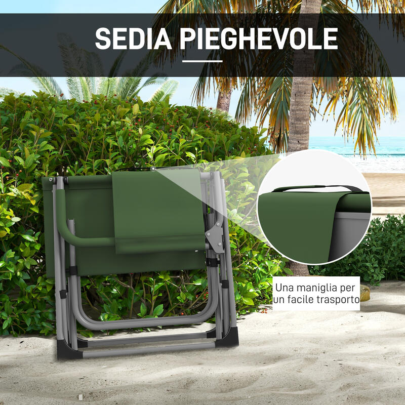 Outsunny Sedia da Campeggio Pieghevole con Tavolino Laterale, 81x51x87 cm, Verde