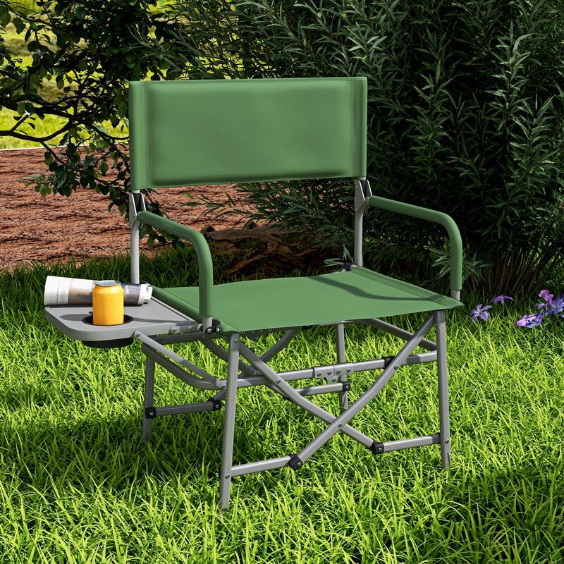 Outsunny Sedia da Campeggio Pieghevole con Tavolino Laterale, 81x51x87 cm, Verde