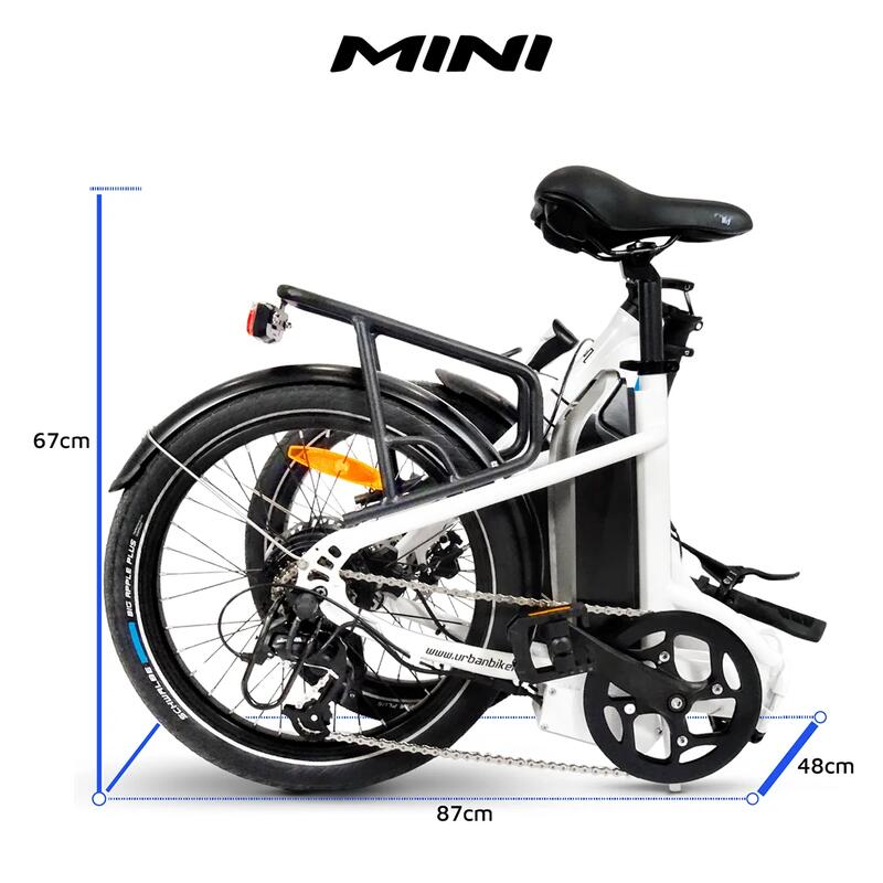 Urbanbiker Mini | Ebike Plegable | Autonomia 100KM | Blanca | 20"