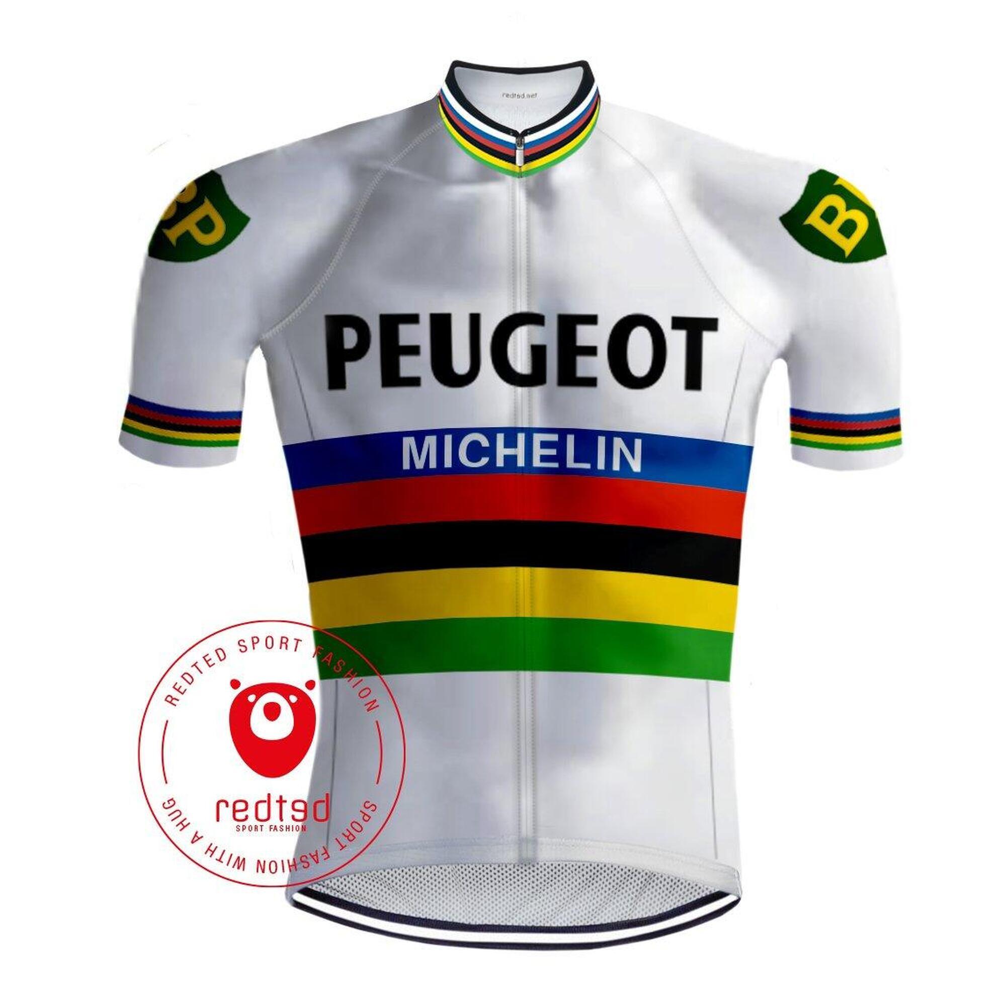 Koszulka rowerowa Vintage Peugeot Rainbow - RedTed
