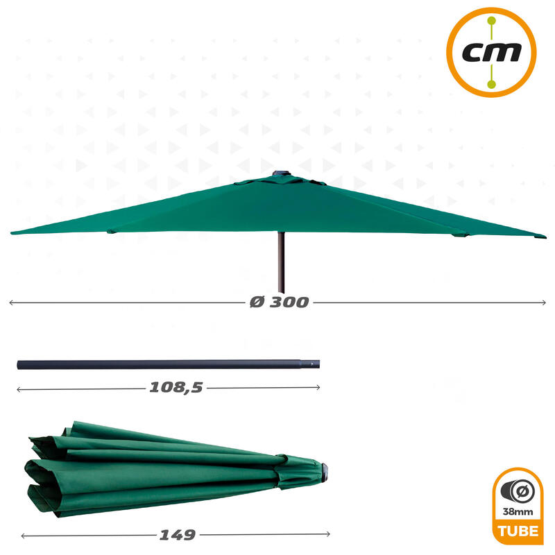 Parasol hexagonal 300 cm color verde mástil aluminio Aktive Garden