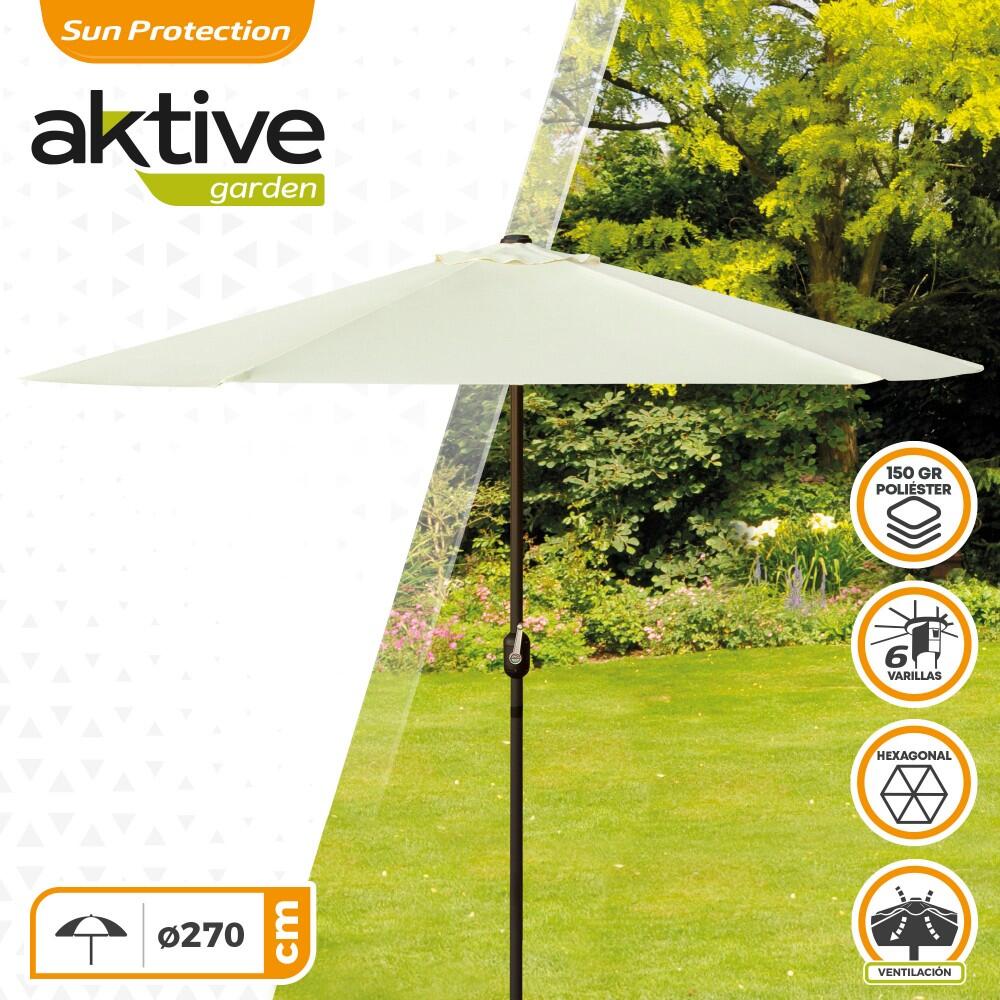 Parasol hexagonal 270 cm color crema mástil aluminio Aktive Garden 2/5