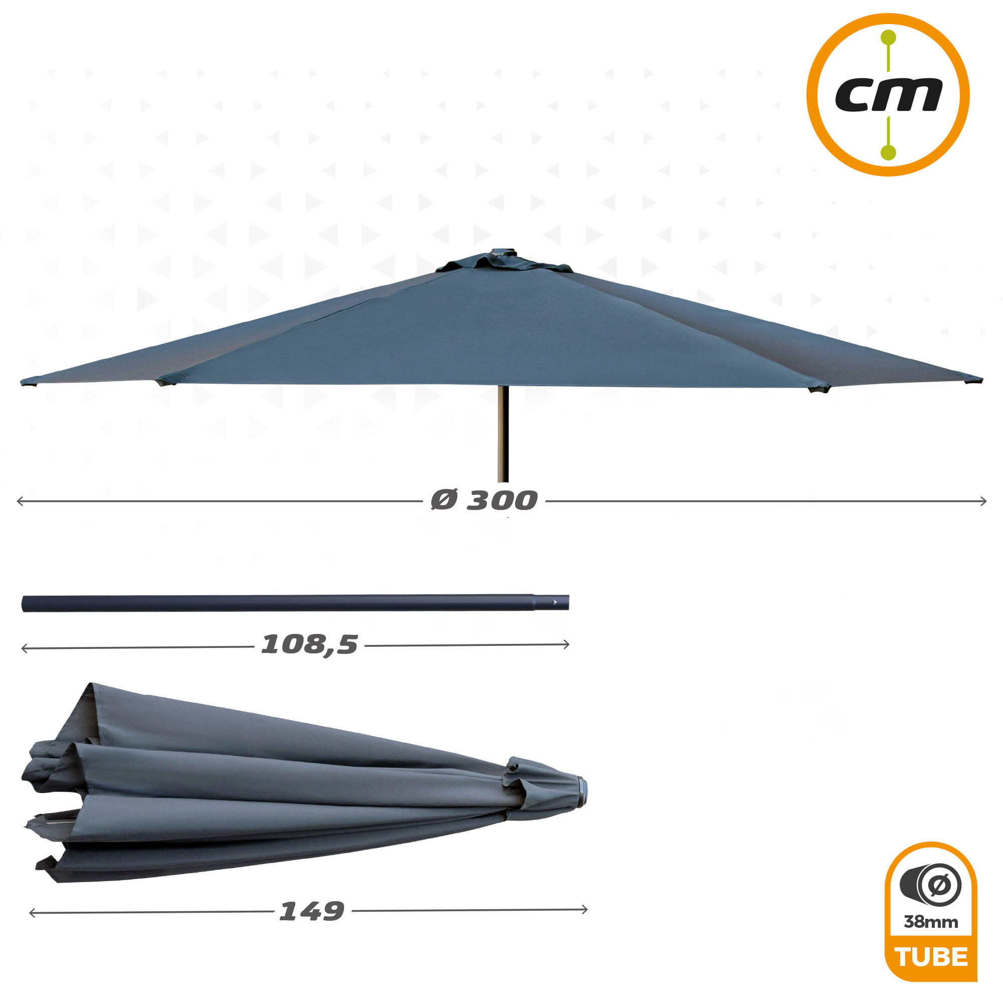 Parasol hexagonal 300 cm color antracita mástil aluminio Aktive Garden 4/5