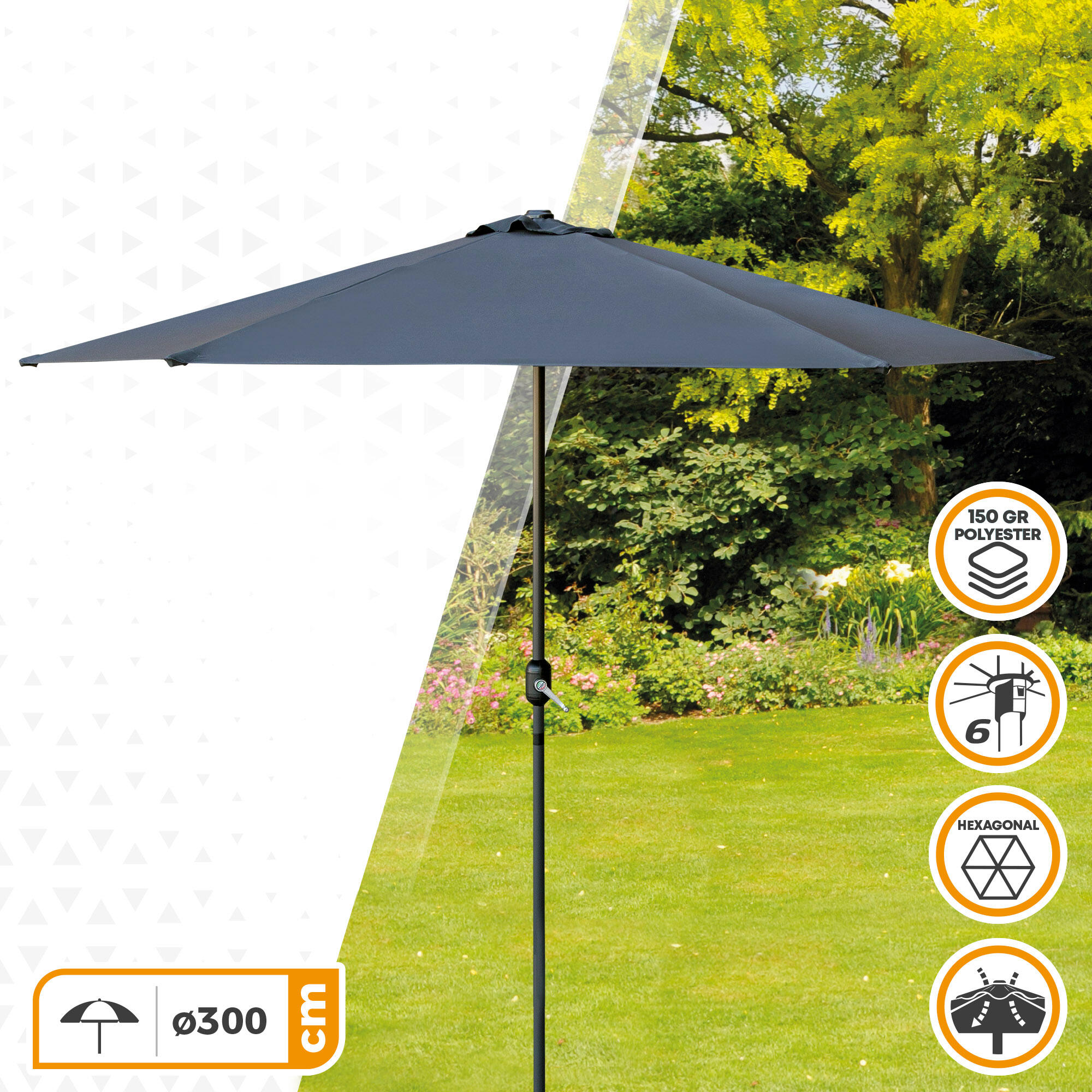 Parasol hexagonal 300 cm color antracita mástil aluminio Aktive Garden 2/5