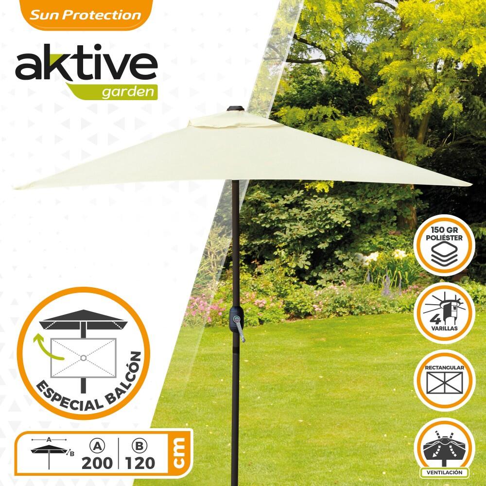 Parasol balcón 200x120 cm color crema mástil aluminio Aktive Garden 2/5